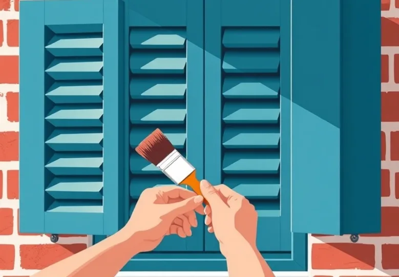 Mise en peinture au pinceau de volets et d'encadrements en bois